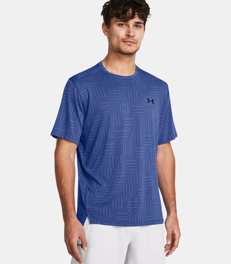 under armour tshirt in blue with geometric pattern on